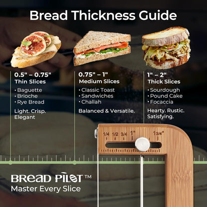 Adjustable Bread Slicer for Homemade Bread – Sourdough Bread Knife with Thickness Guide & Serrated Stainless Blade, Manual Bow Cutter for Bagels and Baguettes, Gift for Baker, Ambidextrous Use