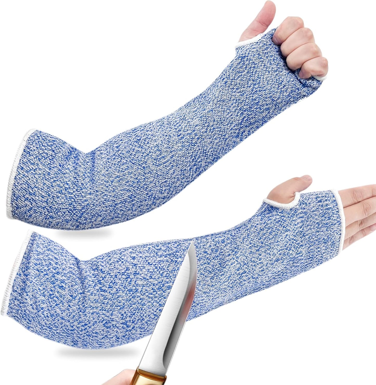 Cut Resistant Sleeves Full Arm Protection Breathable Level 5 Protection 18 inch Long for Gardening Pet Handling HPPE, 1 Pairs (Blue)