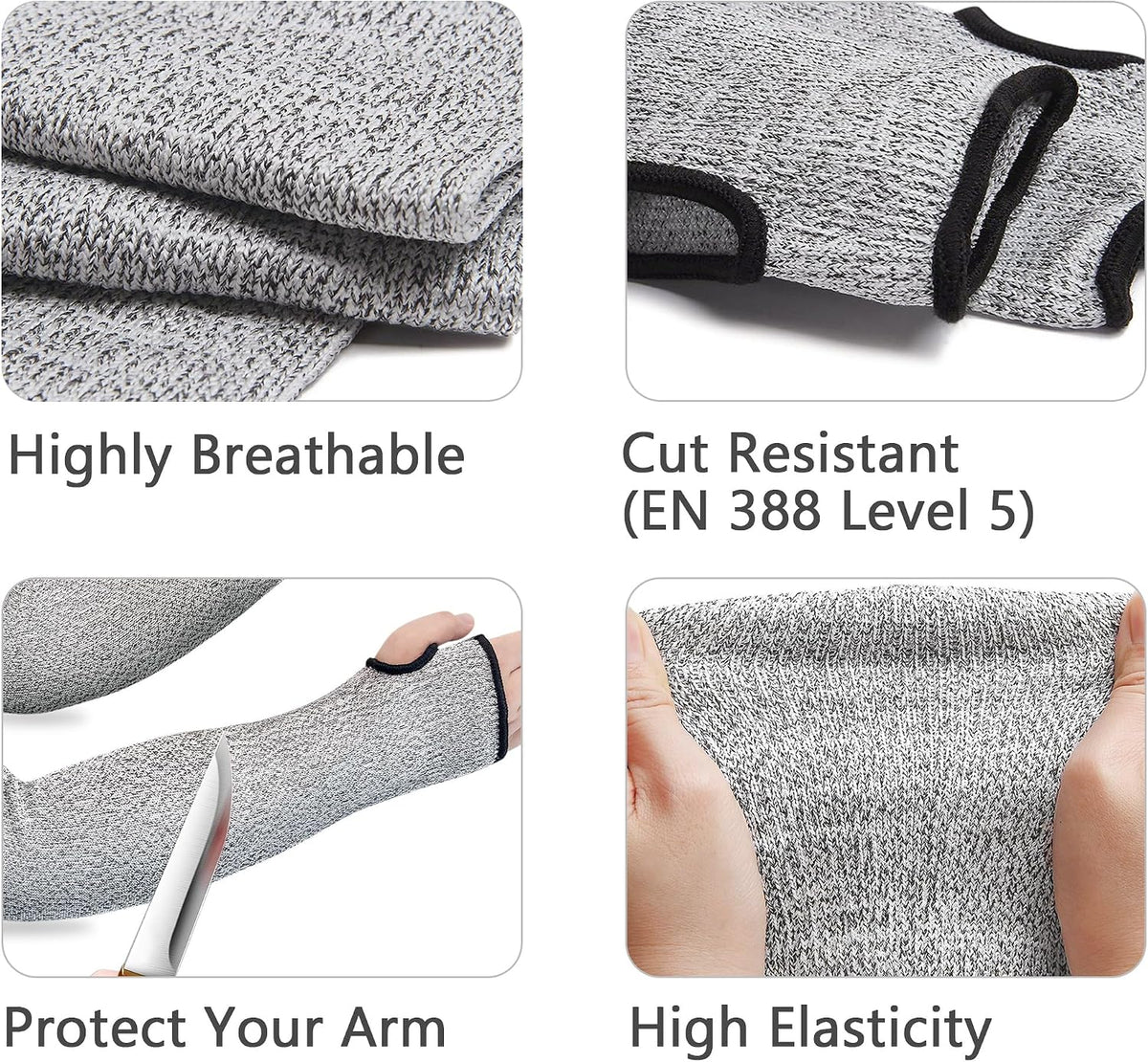Cut Resistant Sleeves Full Arm Protection Breathable Level 5 Protection 18 inch Long for Gardening Pet Handling HPPE, 1 Pairs (Blue)