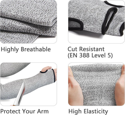 Cut Resistant Sleeves Full Arm Protection Breathable Level 5 Protection 18 inch Long for Gardening Pet Handling HPPE, 1 Pairs (Blue)