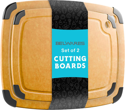 Dishwasher Safe Cutting Boards for Kitchen - Set of 2 Composite Wood Chopping Boards with Juice Groove, Non-Slip Grips, Non-Porous Surface, Heat Resistant Up to 350°F (14.5 x 11 and 11.7 x 9.3 Inch)