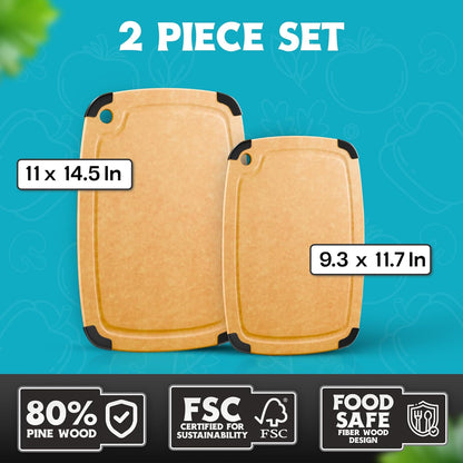 Dishwasher Safe Cutting Boards for Kitchen - Set of 2 Composite Wood Chopping Boards with Juice Groove, Non-Slip Grips, Non-Porous Surface, Heat Resistant Up to 350°F (14.5 x 11 and 11.7 x 9.3 Inch)