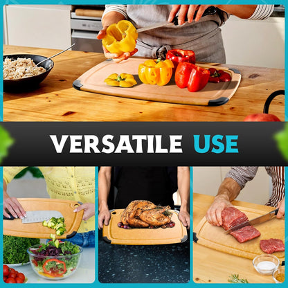 Dishwasher Safe Cutting Boards for Kitchen - Set of 2 Composite Wood Chopping Boards with Juice Groove, Non-Slip Grips, Non-Porous Surface, Heat Resistant Up to 350°F (14.5 x 11 and 11.7 x 9.3 Inch)