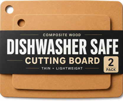 Dishwasher Safe Cutting Boards for Kitchen - Set of 2 Composite Wood Chopping Boards with Juice Groove, Non-Slip Grips, Non-Porous Surface, Heat Resistant Up to 350°F (14.5 x 11 and 11.7 x 9.3 Inch)