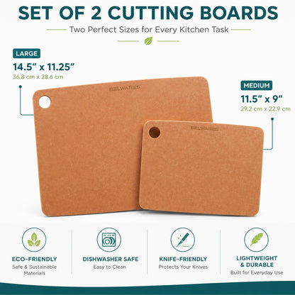 Dishwasher Safe Cutting Boards for Kitchen - Set of 2 Composite Wood Chopping Boards with Juice Groove, Non-Slip Grips, Non-Porous Surface, Heat Resistant Up to 350°F (14.5 x 11 and 11.7 x 9.3 Inch)
