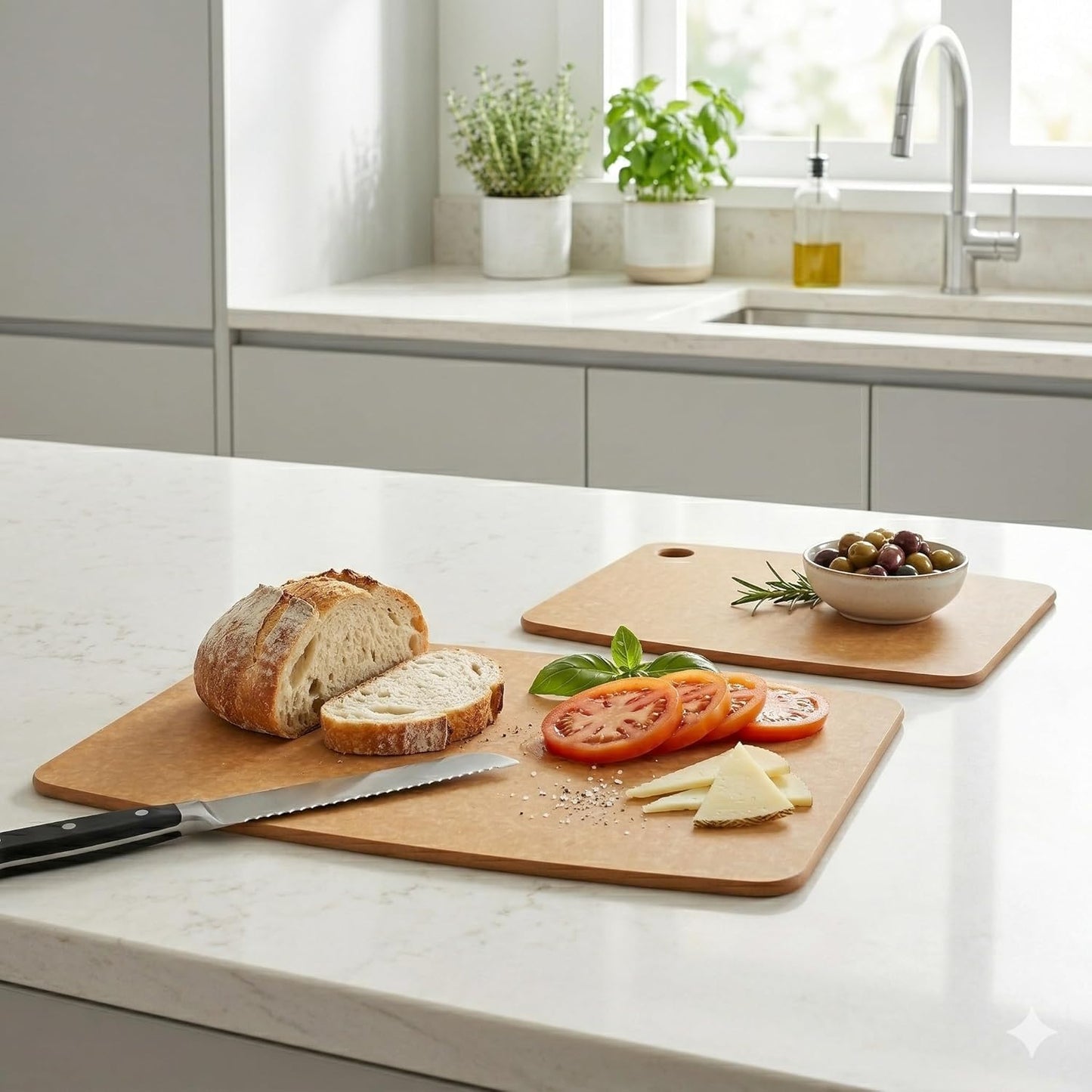 Dishwasher Safe Cutting Boards for Kitchen - Set of 2 Composite Wood Chopping Boards with Juice Groove, Non-Slip Grips, Non-Porous Surface, Heat Resistant Up to 350°F (14.5 x 11 and 11.7 x 9.3 Inch)