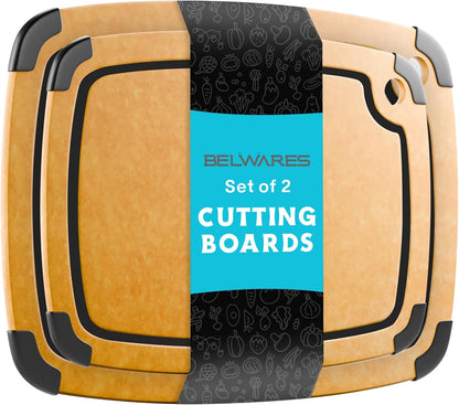 Dishwasher Safe Cutting Boards for Kitchen - Set of 2 Composite Wood Chopping Boards with Juice Groove, Non-Slip Grips, Non-Porous Surface, Heat Resistant Up to 350°F (14.5 x 11 and 11.7 x 9.3 Inch)