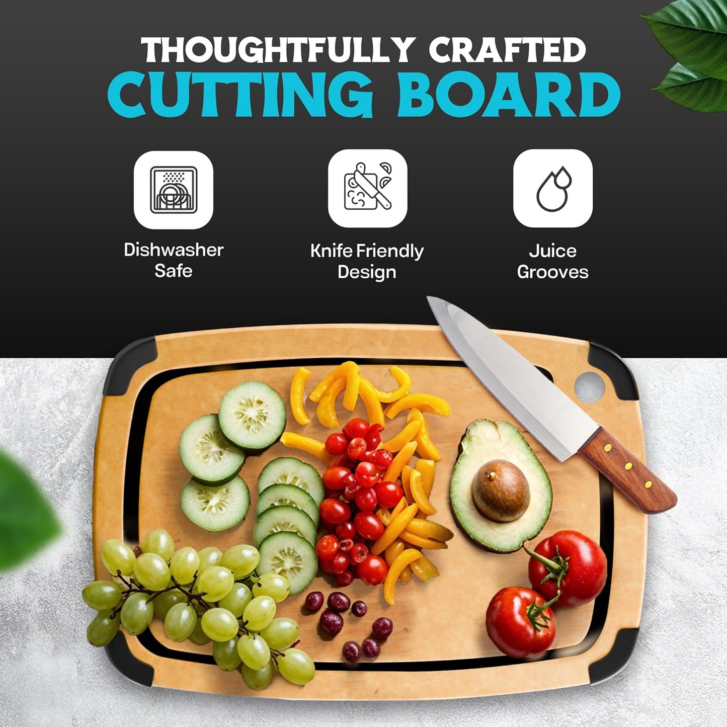 Dishwasher Safe Cutting Boards for Kitchen - Set of 2 Composite Wood Chopping Boards with Juice Groove, Non-Slip Grips, Non-Porous Surface, Heat Resistant Up to 350°F (14.5 x 11 and 11.7 x 9.3 Inch)