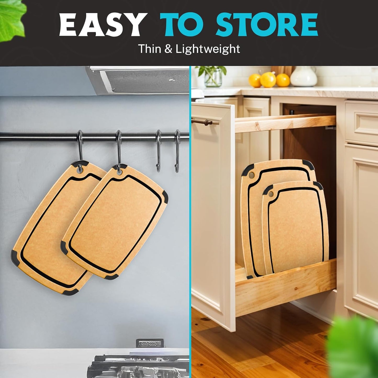 Dishwasher Safe Cutting Boards for Kitchen - Set of 2 Composite Wood Chopping Boards with Juice Groove, Non-Slip Grips, Non-Porous Surface, Heat Resistant Up to 350°F (14.5 x 11 and 11.7 x 9.3 Inch)