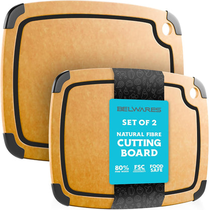 Dishwasher Safe Cutting Boards for Kitchen - Set of 2 Composite Wood Chopping Boards with Juice Groove, Non-Slip Grips, Non-Porous Surface, Heat Resistant Up to 350°F (14.5 x 11 and 11.7 x 9.3 Inch)