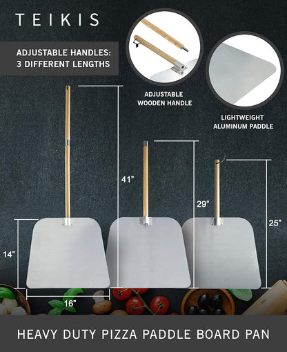 Pizza Cutter Rocker Style & Pizza Peel Set - 14" Large Pizza Metal Slicer Sharp Knife Blade Chopper with 14" x 16" Heavy Duty Pizza Paddle Board Pan with Wood Handle - Premium Oven Baking Accessories