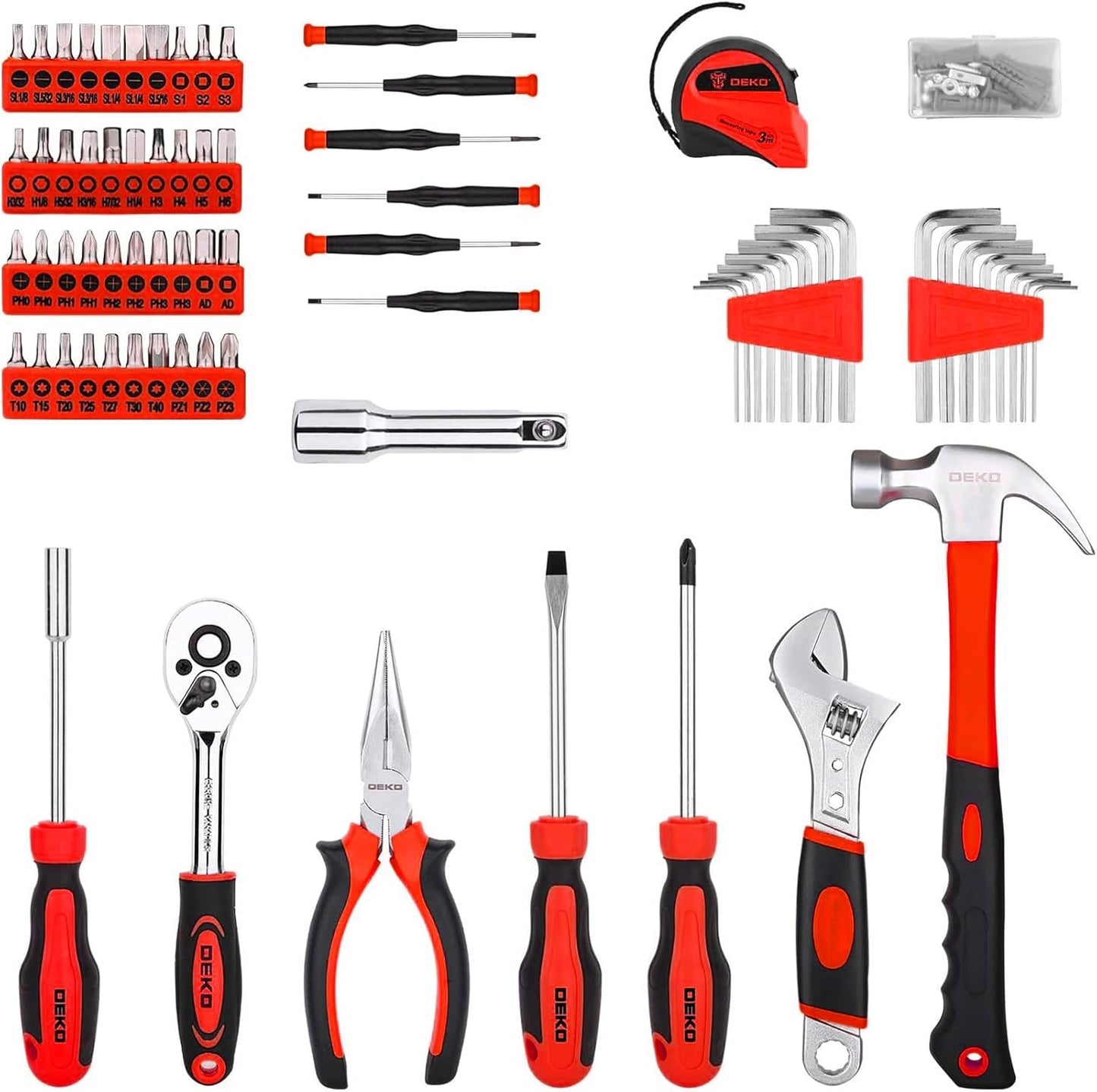Tool Set:158 Piece Home Tool Kit, Household Basic Repair Tool Set Comes with Plastic Storage Case-Red