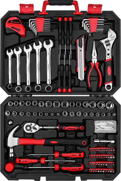 Tool Set:158 Piece Home Tool Kit, Household Basic Repair Tool Set Comes with Plastic Storage Case-Red