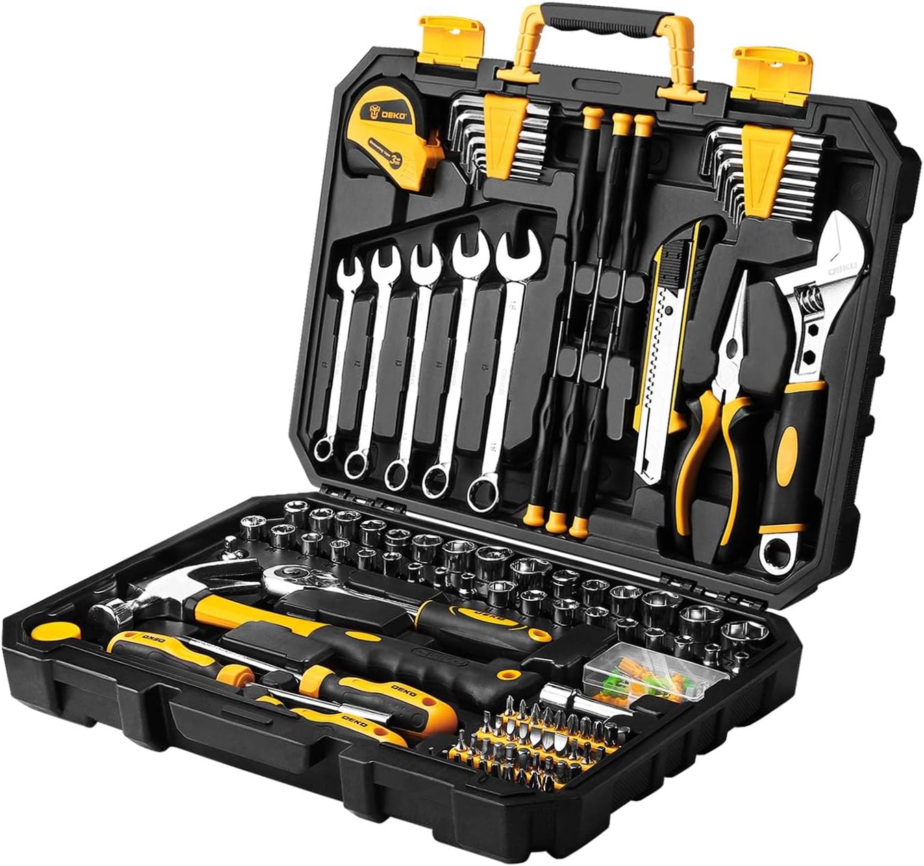Tool Set:158 Piece Home Tool Kit, Household Basic Repair Tool Set Comes with Plastic Storage Case-Red