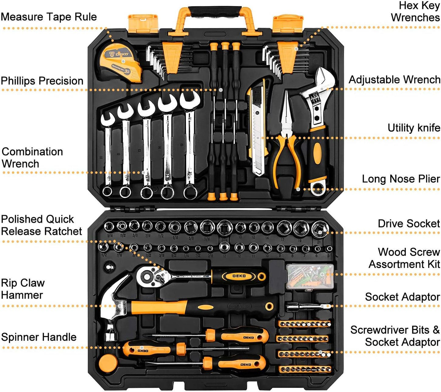 Tool Set:158 Piece Home Tool Kit, Household Basic Repair Tool Set Comes with Plastic Storage Case-Red