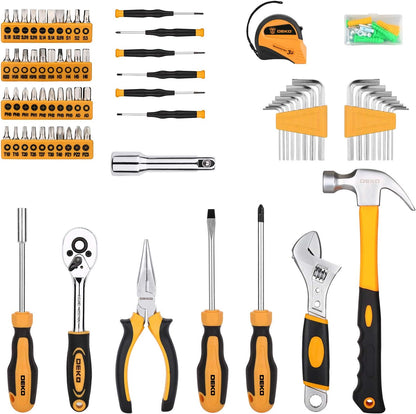 Tool Set:158 Piece Home Tool Kit, Household Basic Repair Tool Set Comes with Plastic Storage Case-Red