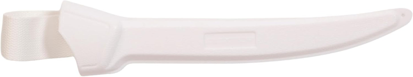 WS-1 Knife Scabbard for 6"–9" Straight Blade Fillet Knives, Hard Plastic Sheath with Belt Loop & Drain Holes, Durable White Polypropylene for Chef & Fish Prep Gear, Made in USA