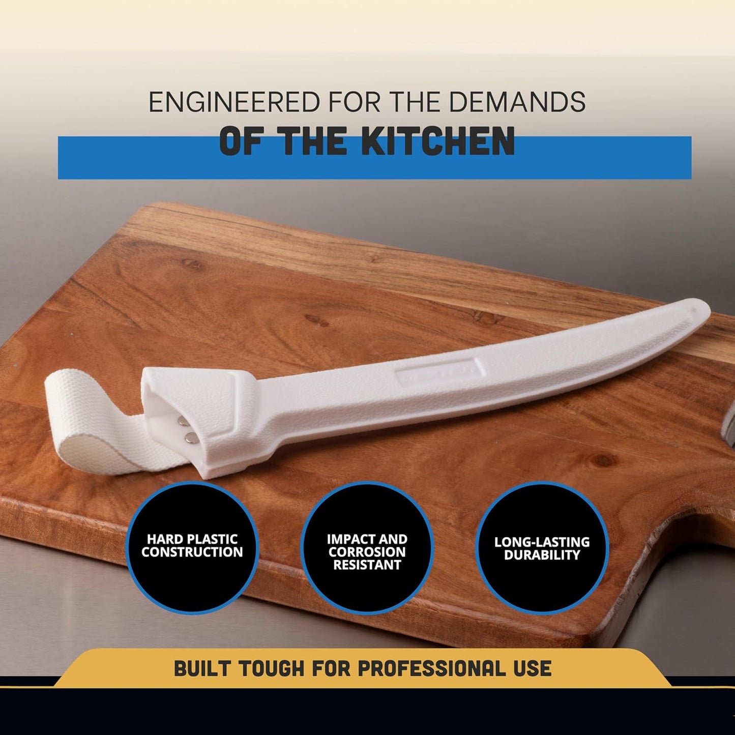 WS-1 Knife Scabbard for 6"–9" Straight Blade Fillet Knives, Hard Plastic Sheath with Belt Loop & Drain Holes, Durable White Polypropylene for Chef & Fish Prep Gear, Made in USA
