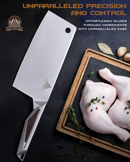 7" Meat Cleaver Knife, Full Tang High-Carbon Stainless Steel Kitchen Cleaver for Chopping Meat, Pork, and Bones, Ergonomic Metal Handle, Professional Chef Butcher Knife