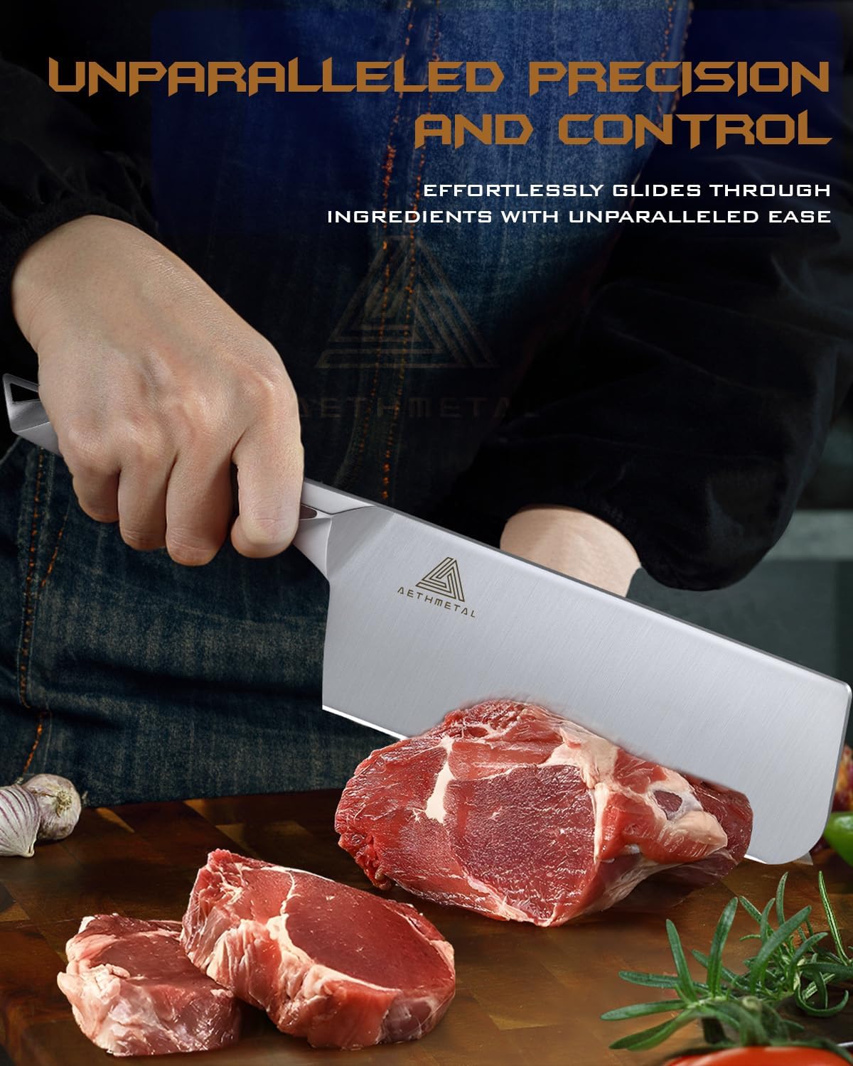 7" Meat Cleaver Knife, Full Tang High-Carbon Stainless Steel Kitchen Cleaver for Chopping Meat, Pork, and Bones, Ergonomic Metal Handle, Professional Chef Butcher Knife