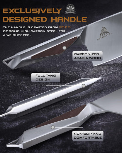 7" Meat Cleaver Knife, Full Tang High-Carbon Stainless Steel Kitchen Cleaver for Chopping Meat, Pork, and Bones, Ergonomic Metal Handle, Professional Chef Butcher Knife