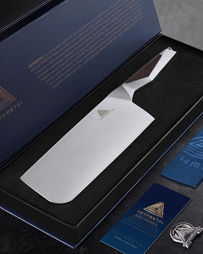 7" Meat Cleaver Knife, Full Tang High-Carbon Stainless Steel Kitchen Cleaver for Chopping Meat, Pork, and Bones, Ergonomic Metal Handle, Professional Chef Butcher Knife