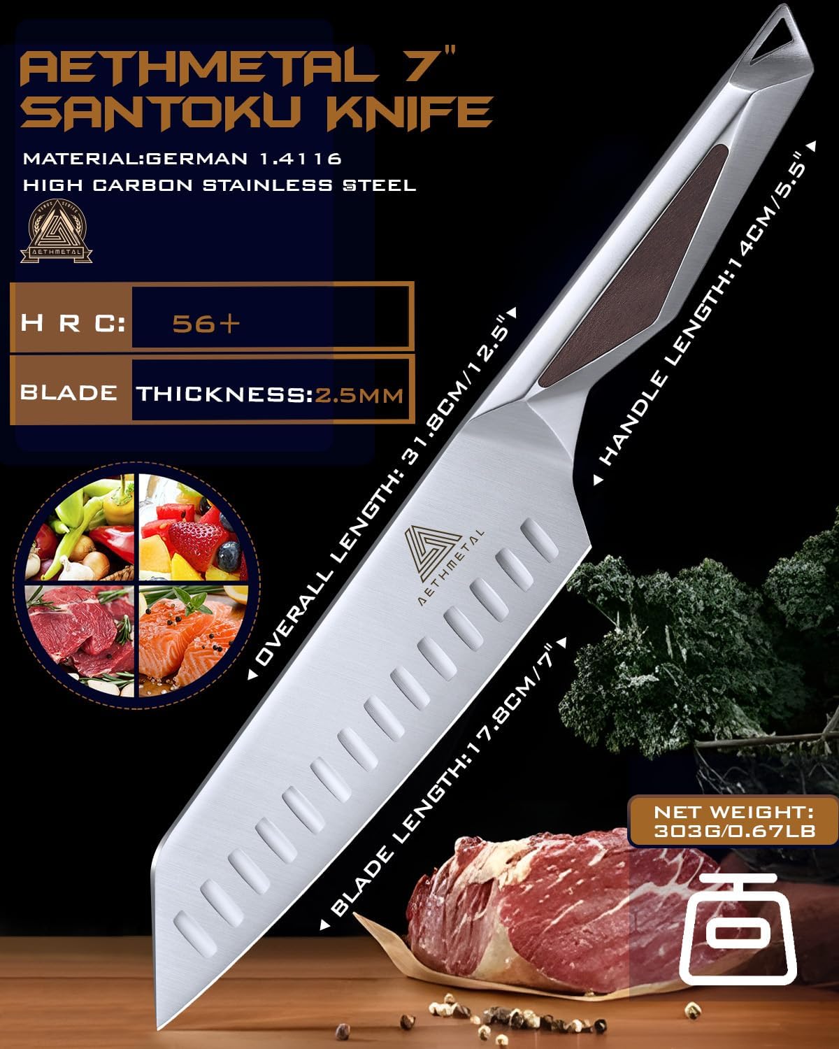 7" Meat Cleaver Knife, Full Tang High-Carbon Stainless Steel Kitchen Cleaver for Chopping Meat, Pork, and Bones, Ergonomic Metal Handle, Professional Chef Butcher Knife