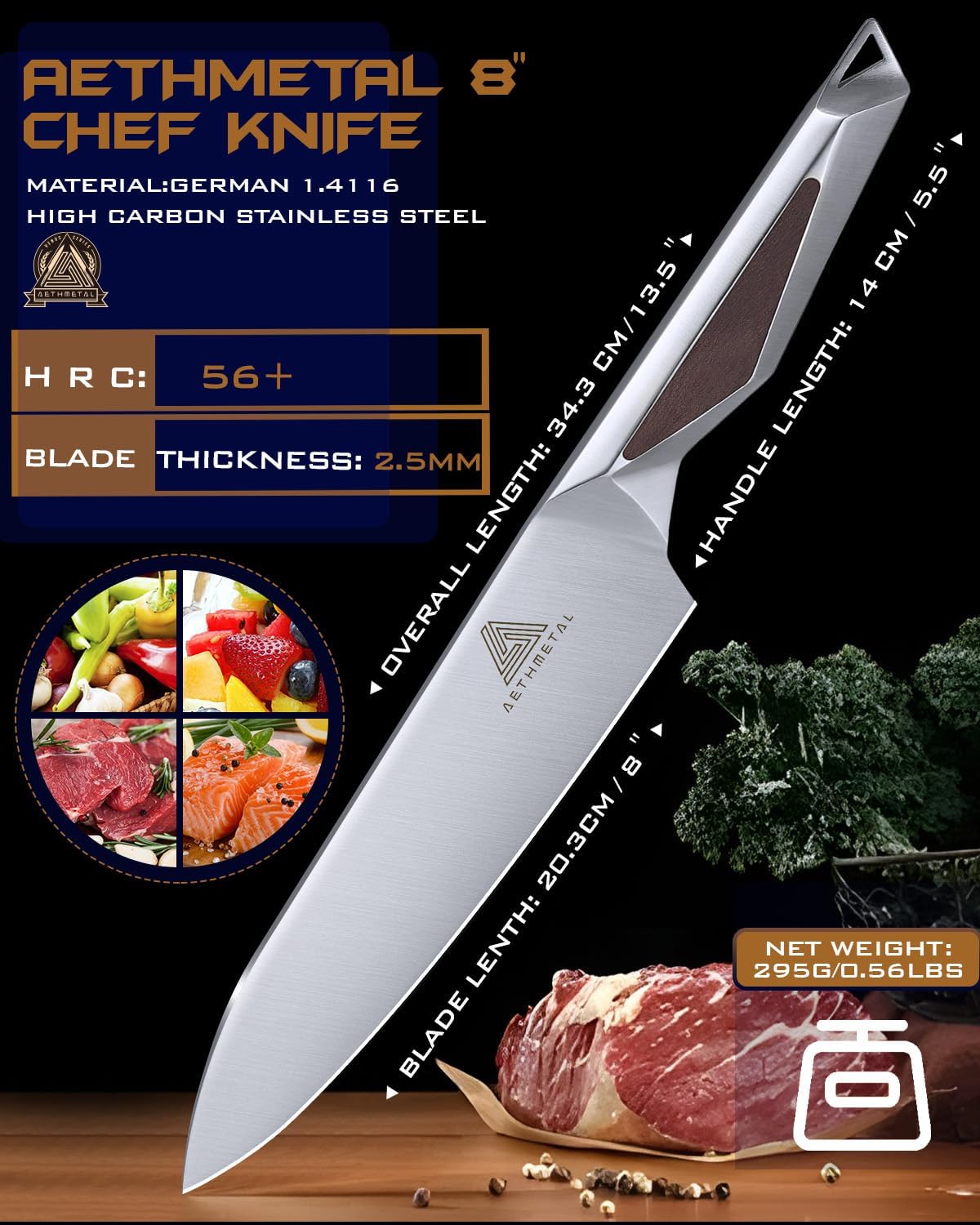 7" Meat Cleaver Knife, Full Tang High-Carbon Stainless Steel Kitchen Cleaver for Chopping Meat, Pork, and Bones, Ergonomic Metal Handle, Professional Chef Butcher Knife