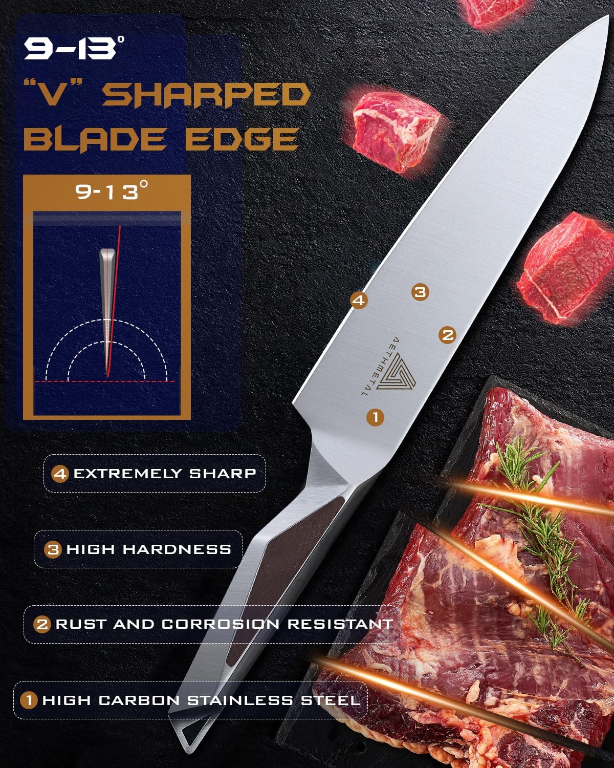 7" Meat Cleaver Knife, Full Tang High-Carbon Stainless Steel Kitchen Cleaver for Chopping Meat, Pork, and Bones, Ergonomic Metal Handle, Professional Chef Butcher Knife