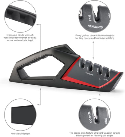 Cangshan SHARK Series 1026818 4-Stage Knife Sharpener, Red