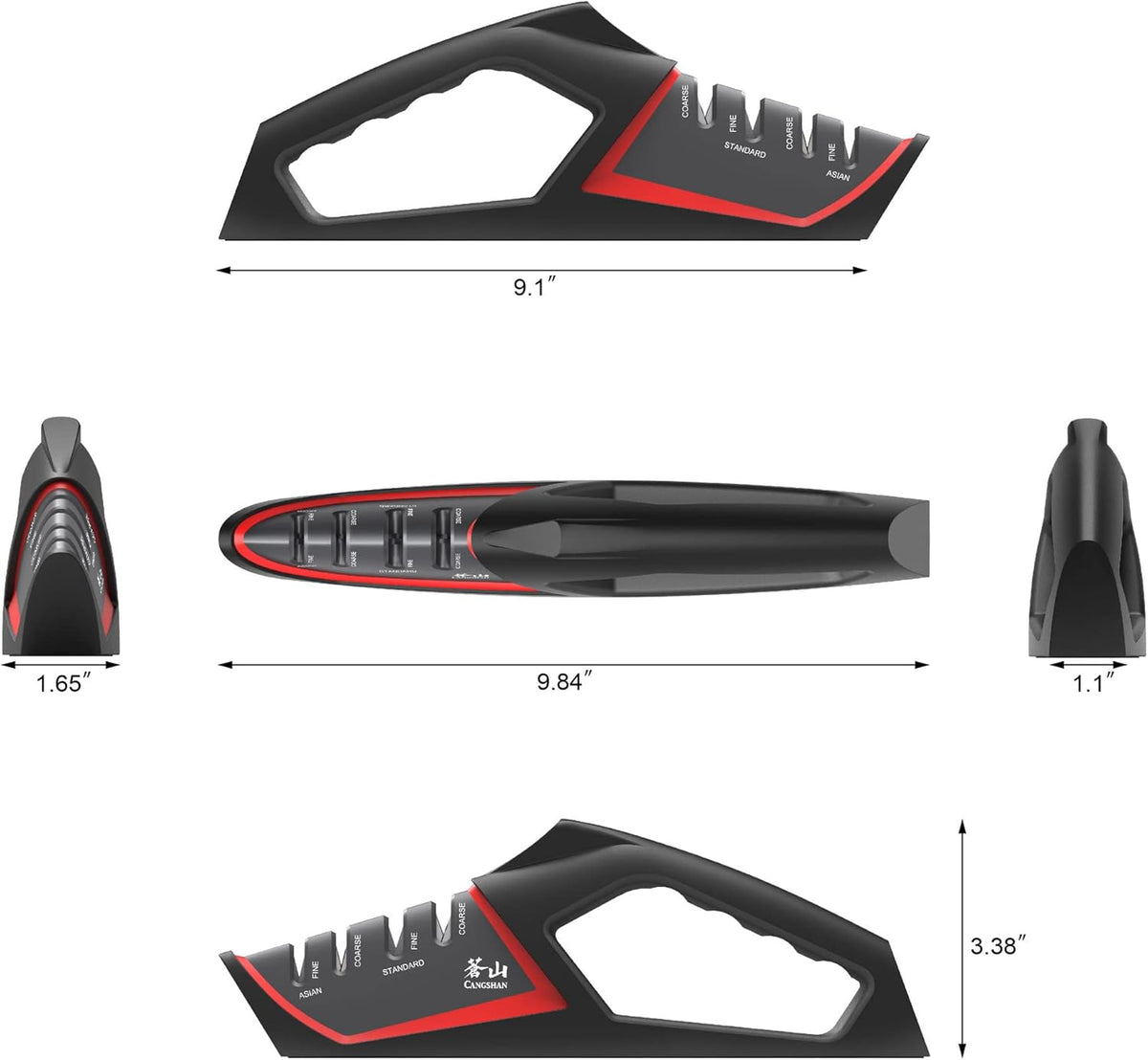 Cangshan SHARK Series 1026818 4-Stage Knife Sharpener, Red