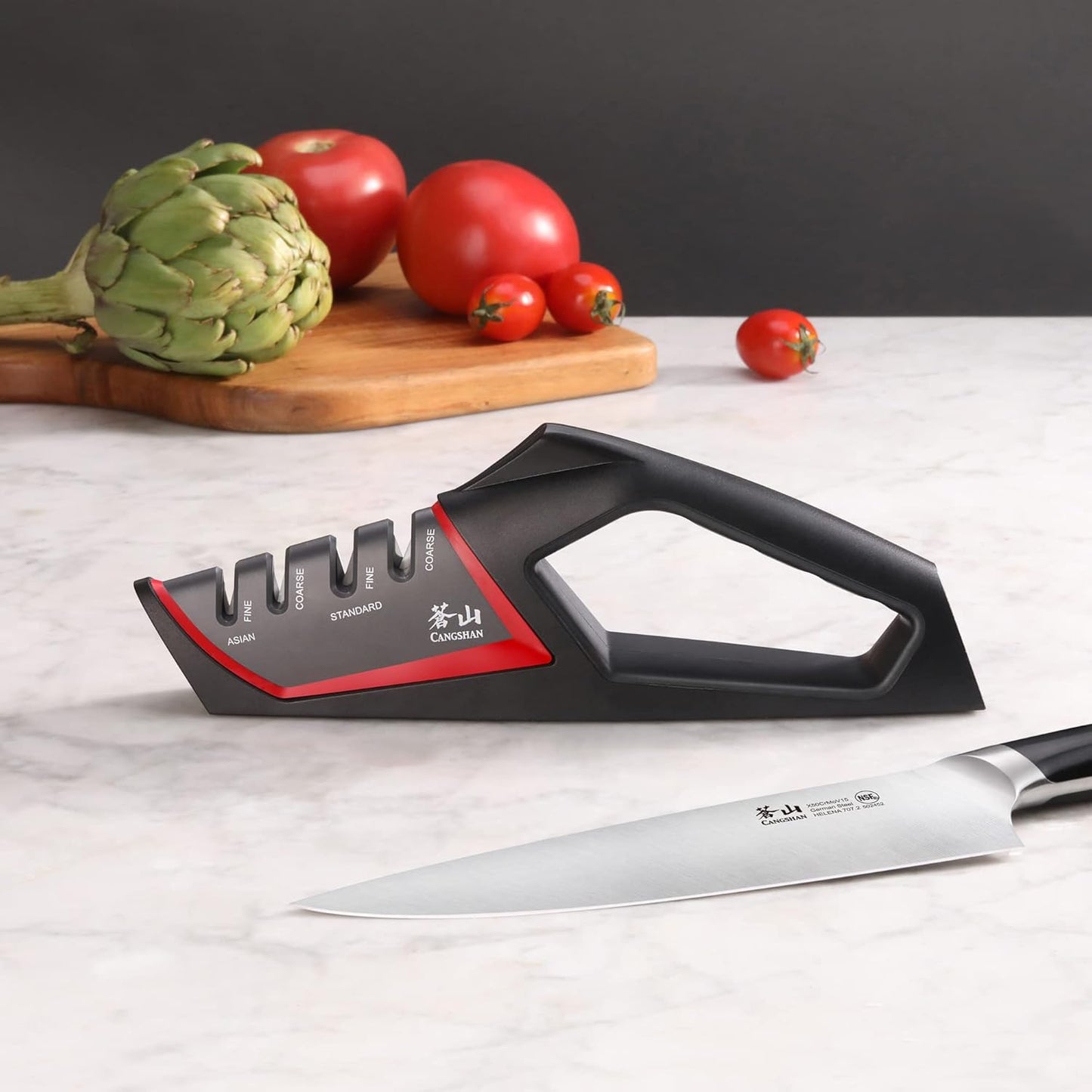 Cangshan SHARK Series 1026818 4-Stage Knife Sharpener, Red
