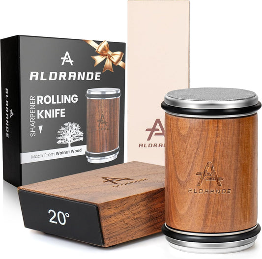 Rolling Knife Sharpener Tool - Knife Sharpening with Diamonds and Ceramic for Steel of Any Hardness - Knife Sharpener Kit with 15 & 20 Degree Magnetic Angle for Knives - Leather Strop