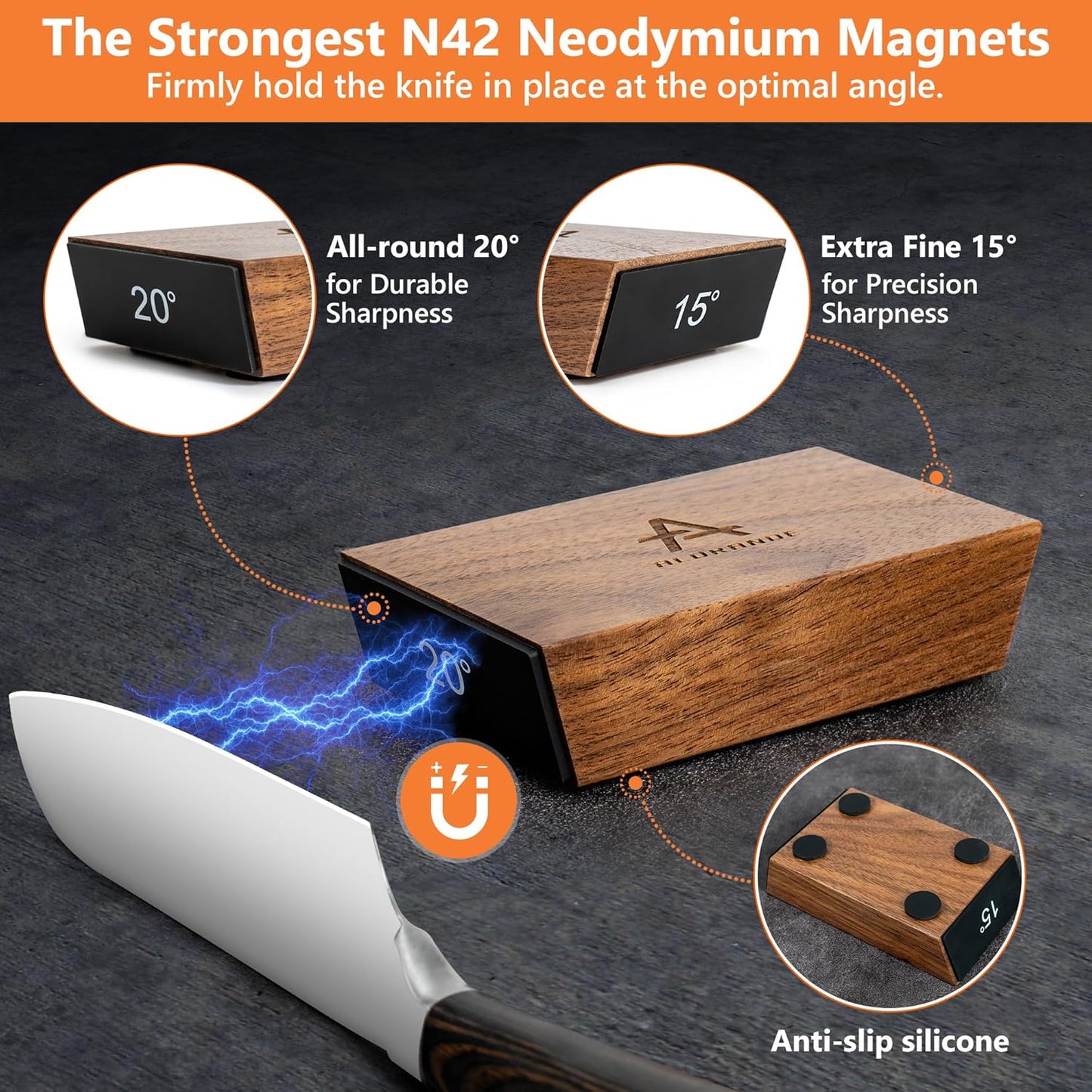 Rolling Knife Sharpener Tool - Knife Sharpening with Diamonds and Ceramic for Steel of Any Hardness - Knife Sharpener Kit with 15 & 20 Degree Magnetic Angle for Knives - Leather Strop