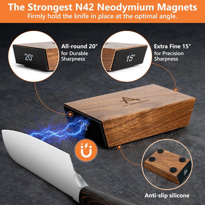 Rolling Knife Sharpener Tool - Knife Sharpening with Diamonds and Ceramic for Steel of Any Hardness - Knife Sharpener Kit with 15 & 20 Degree Magnetic Angle for Knives - Leather Strop