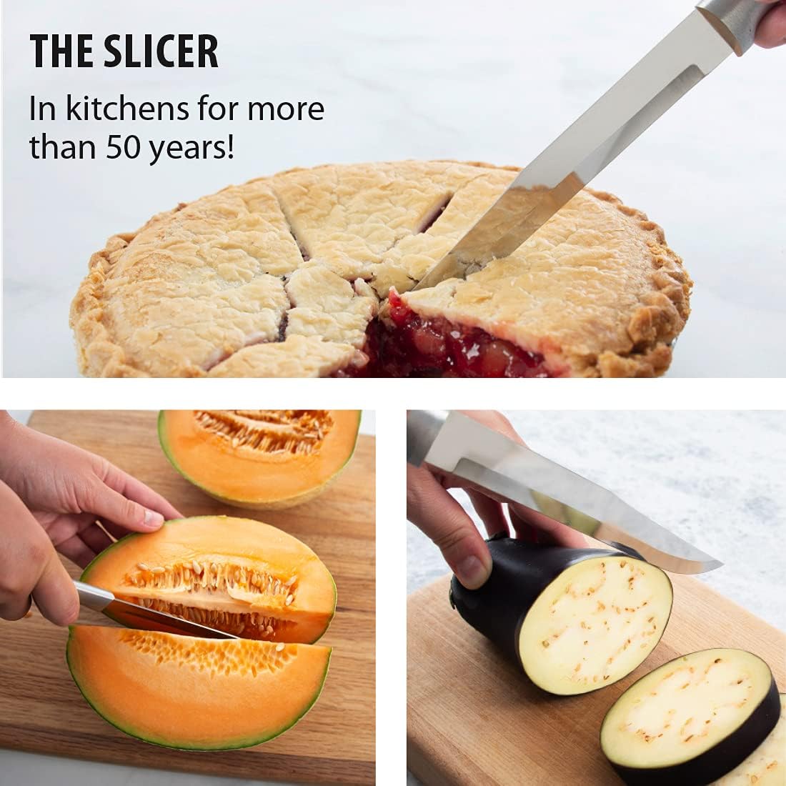 Slicer Knife (R107), Silver Handle | 7" Stainless Steel Blade, Silver Cast Aluminum Handle