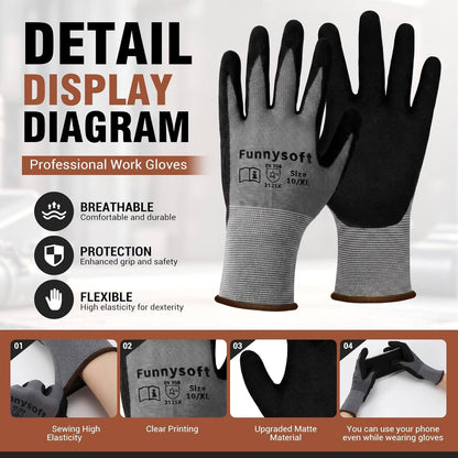 Safety Work Gloves 16 Pairs Cut Resistant Microfoam Nitrile Coated Mechanic Glove, High Grip Seamless Knit Nylon Work Glove Bulk for Warehouse, Construction, Gardening Home Improvement (XL)