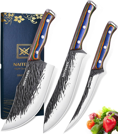3PCS Hand Forged Butcher Knife Set - Gold-Stamped Gift Box