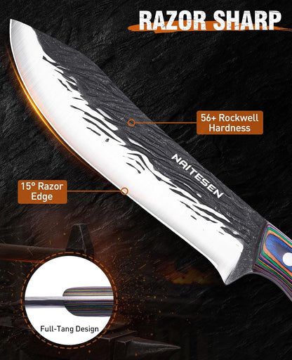 3PCS Hand Forged Butcher Knife Set - Gold-Stamped Gift Box