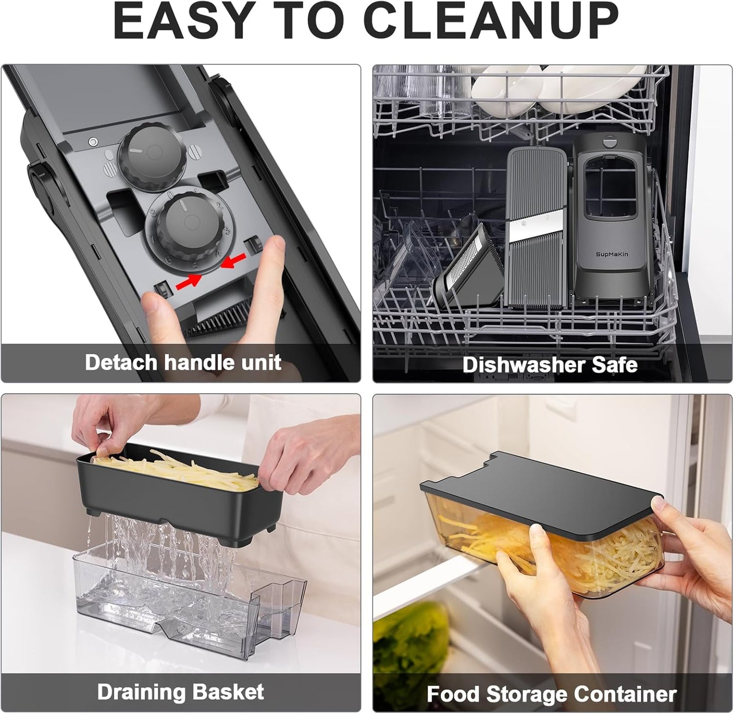 Upgrade Safe Mandoline Slicer for Kitchen, SupMaKin Bigger Entrance Vegetable Food Slice Potato Slicer Chopper, Adjustable Thickness Multi Mandolin, Julienne + Dicer Kitchen Must Haves Green