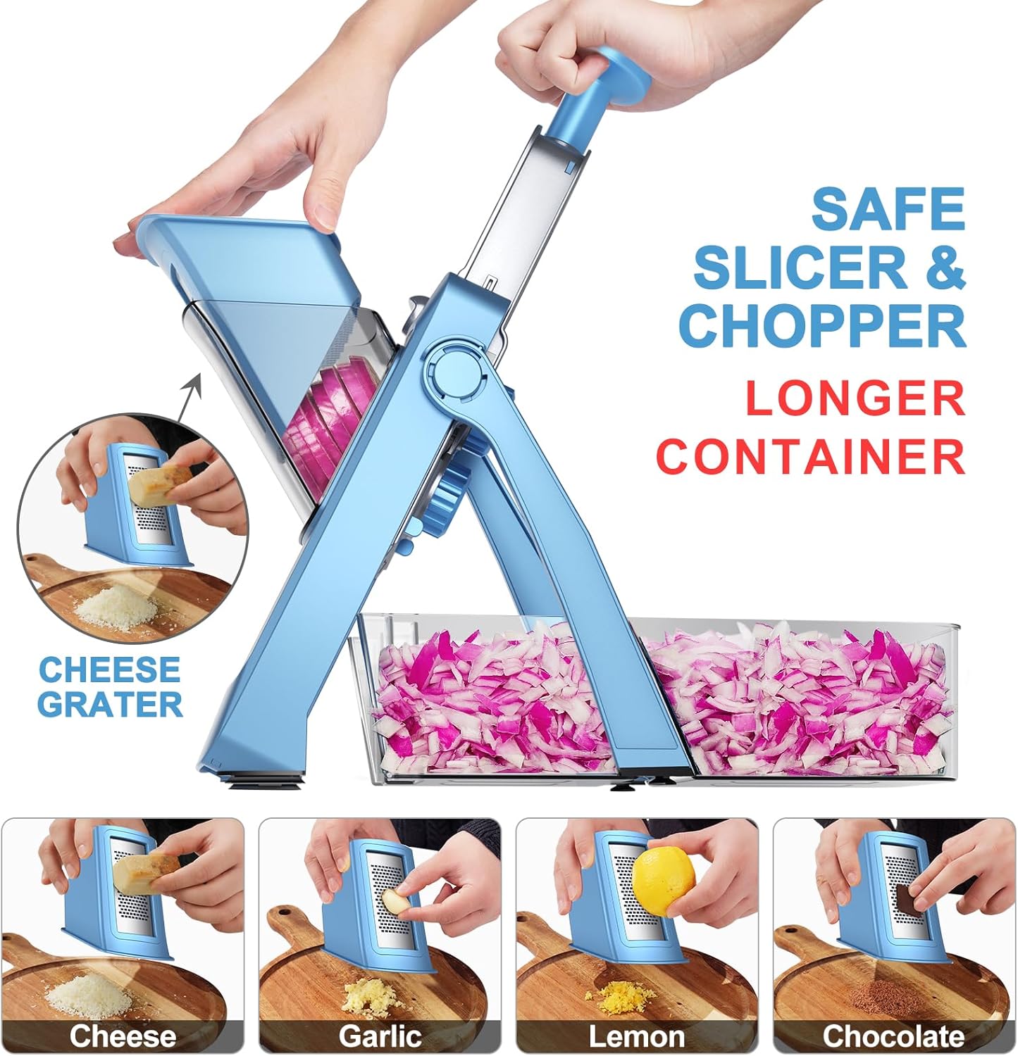 Upgrade Safe Mandoline Slicer for Kitchen, SupMaKin Bigger Entrance Vegetable Food Slice Potato Slicer Chopper, Adjustable Thickness Multi Mandolin, Julienne + Dicer Kitchen Must Haves Green