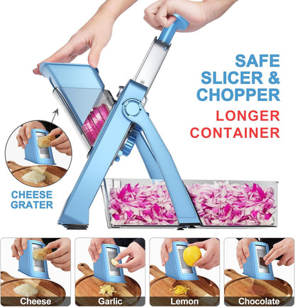 Upgrade Safe Mandoline Slicer for Kitchen, SupMaKin Bigger Entrance Vegetable Food Slice Potato Slicer Chopper, Adjustable Thickness Multi Mandolin, Julienne + Dicer Kitchen Must Haves Green