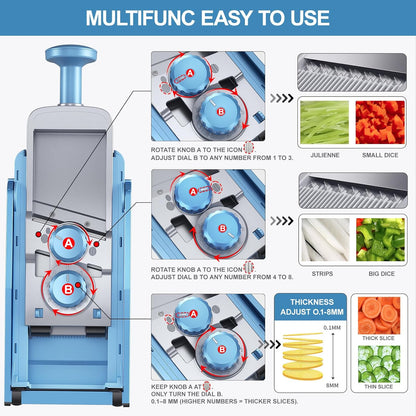 Upgrade Safe Mandoline Slicer for Kitchen, SupMaKin Bigger Entrance Vegetable Food Slice Potato Slicer Chopper, Adjustable Thickness Multi Mandolin, Julienne + Dicer Kitchen Must Haves Green
