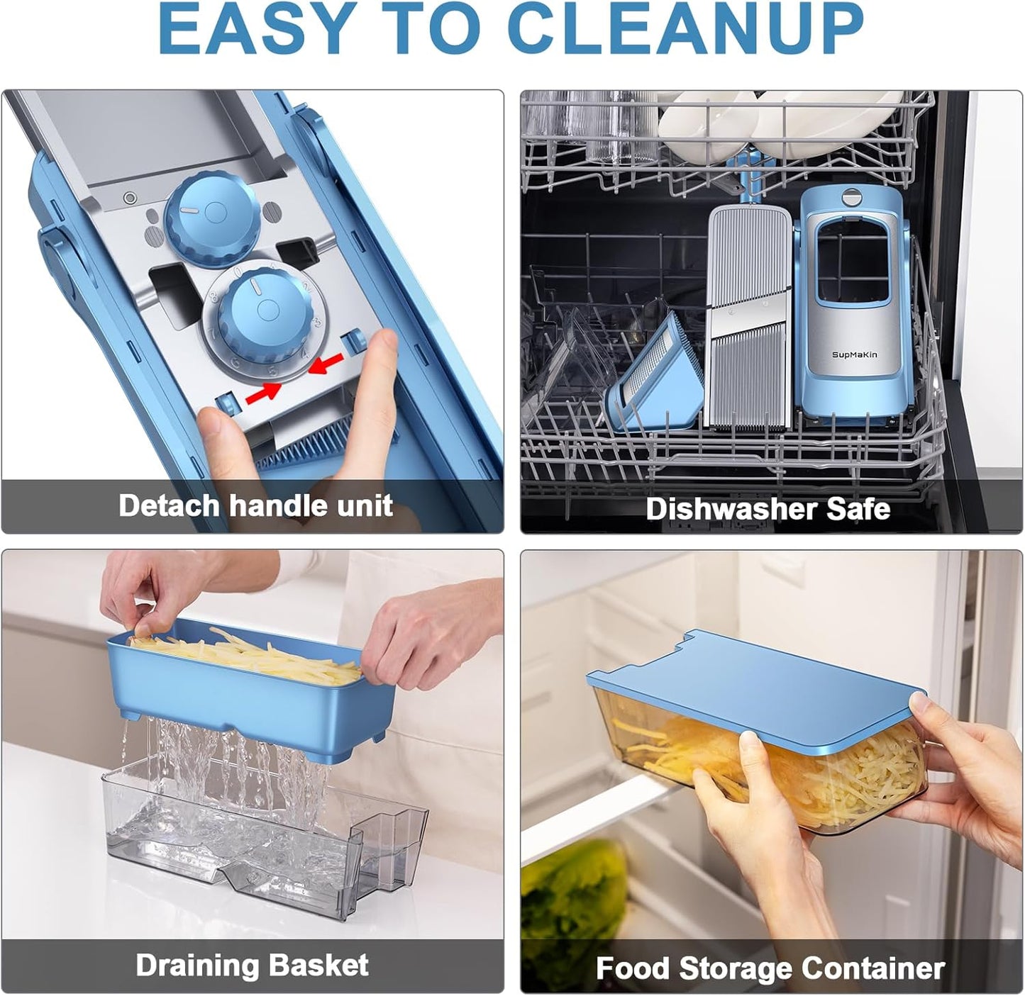 Upgrade Safe Mandoline Slicer for Kitchen, SupMaKin Bigger Entrance Vegetable Food Slice Potato Slicer Chopper, Adjustable Thickness Multi Mandolin, Julienne + Dicer Kitchen Must Haves Green