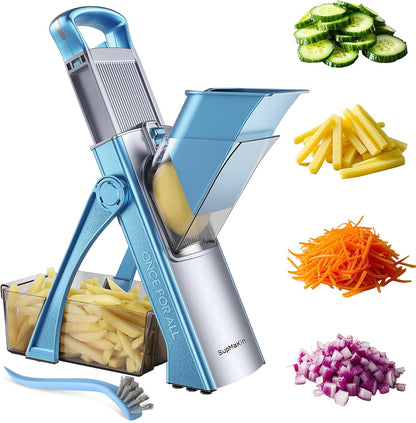 Upgrade Safe Mandoline Slicer for Kitchen, SupMaKin Bigger Entrance Vegetable Food Slice Potato Slicer Chopper, Adjustable Thickness Multi Mandolin, Julienne + Dicer Kitchen Must Haves Green