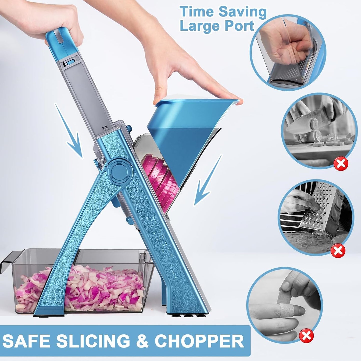 Upgrade Safe Mandoline Slicer for Kitchen, SupMaKin Bigger Entrance Vegetable Food Slice Potato Slicer Chopper, Adjustable Thickness Multi Mandolin, Julienne + Dicer Kitchen Must Haves Green