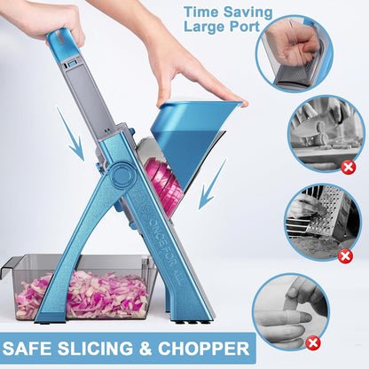 Upgrade Safe Mandoline Slicer for Kitchen, SupMaKin Bigger Entrance Vegetable Food Slice Potato Slicer Chopper, Adjustable Thickness Multi Mandolin, Julienne + Dicer Kitchen Must Haves Green