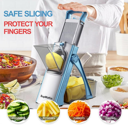 Upgrade Safe Mandoline Slicer for Kitchen, SupMaKin Bigger Entrance Vegetable Food Slice Potato Slicer Chopper, Adjustable Thickness Multi Mandolin, Julienne + Dicer Kitchen Must Haves Green