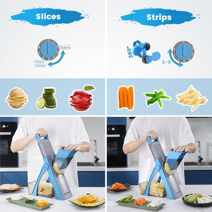Upgrade Safe Mandoline Slicer for Kitchen, SupMaKin Bigger Entrance Vegetable Food Slice Potato Slicer Chopper, Adjustable Thickness Multi Mandolin, Julienne + Dicer Kitchen Must Haves Green