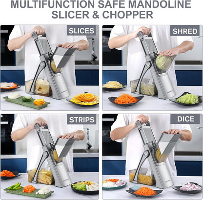 Upgrade Safe Mandoline Slicer for Kitchen, SupMaKin Bigger Entrance Vegetable Food Slice Potato Slicer Chopper, Adjustable Thickness Multi Mandolin, Julienne + Dicer Kitchen Must Haves Green